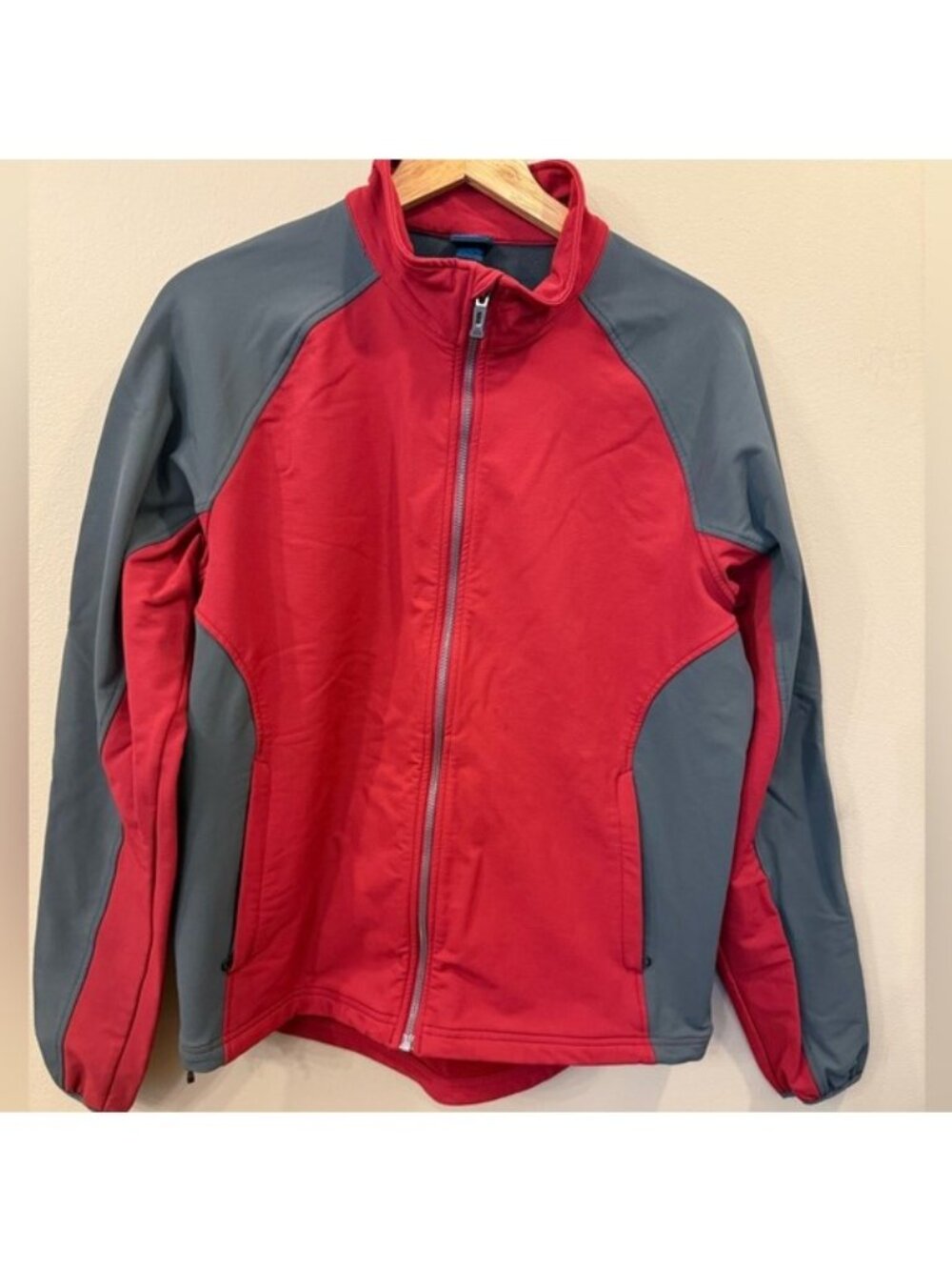 Eastern Mountain Sports Softshell Jacket Large Red Gray Full Zip Outdoor EMS